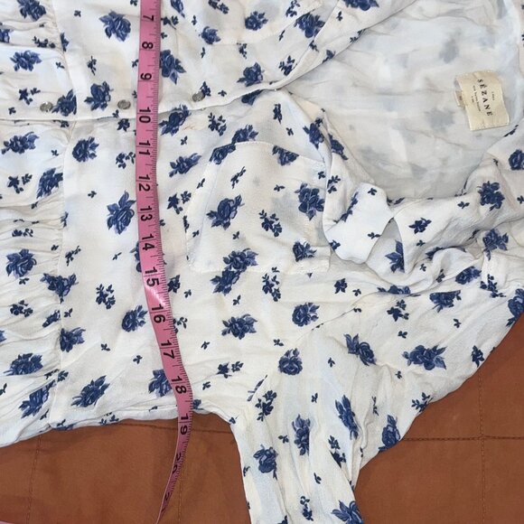 Sezane Aurora Dress White Floral Button-Up Dress blue rose 38 6 tiered short - Picture 8 of 10